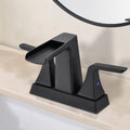 Two Handle 4 Inch Centerset Waterfall Bathroom Sink Faucet, Matte Black Matte Black Brass