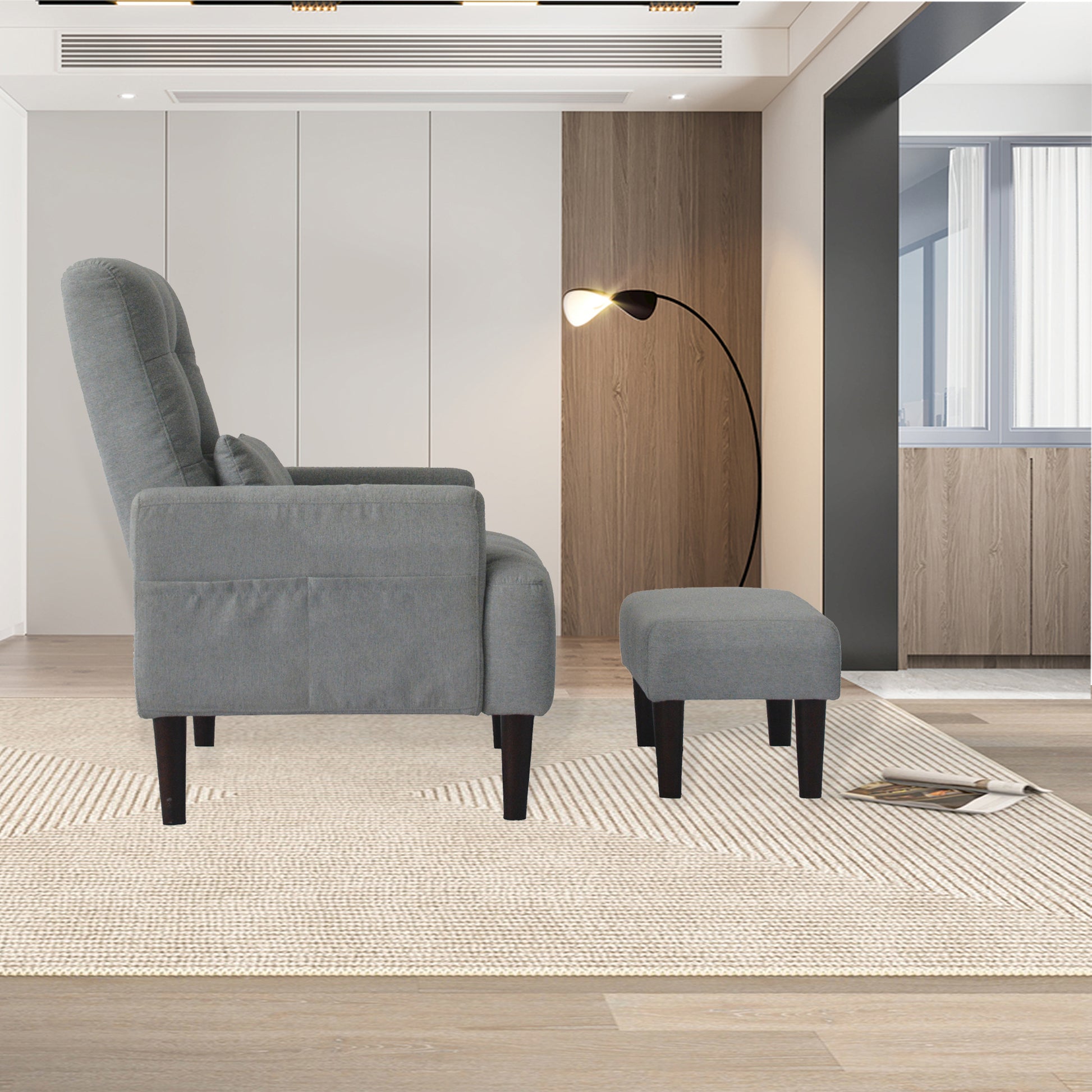 Redde Boo Modern Living Room Leisure Sofa Chair Design Gray Fabric Home Adjustable Cozy Soft Chair Cream White Modern Foam Fabric