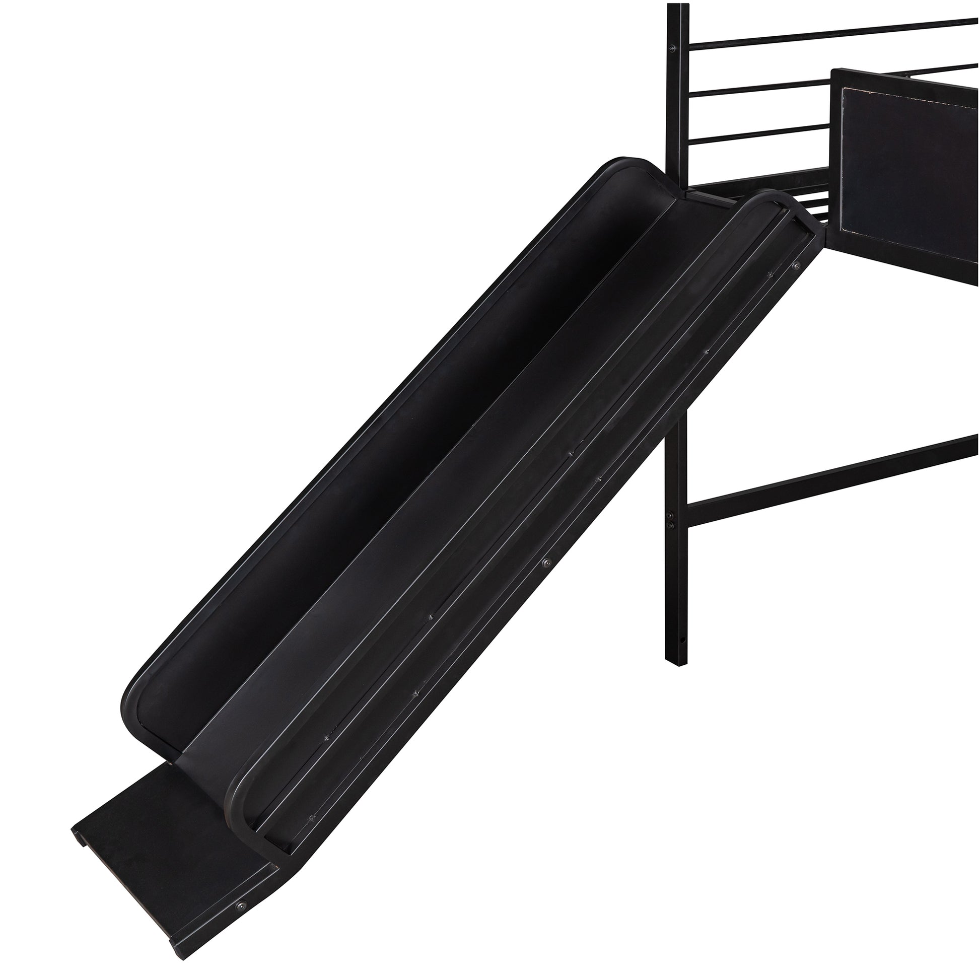 Metal House Bed With Slide, Twin Size Metal Loft Bed With Two Sided Writable Wooden Board Black Black Metal