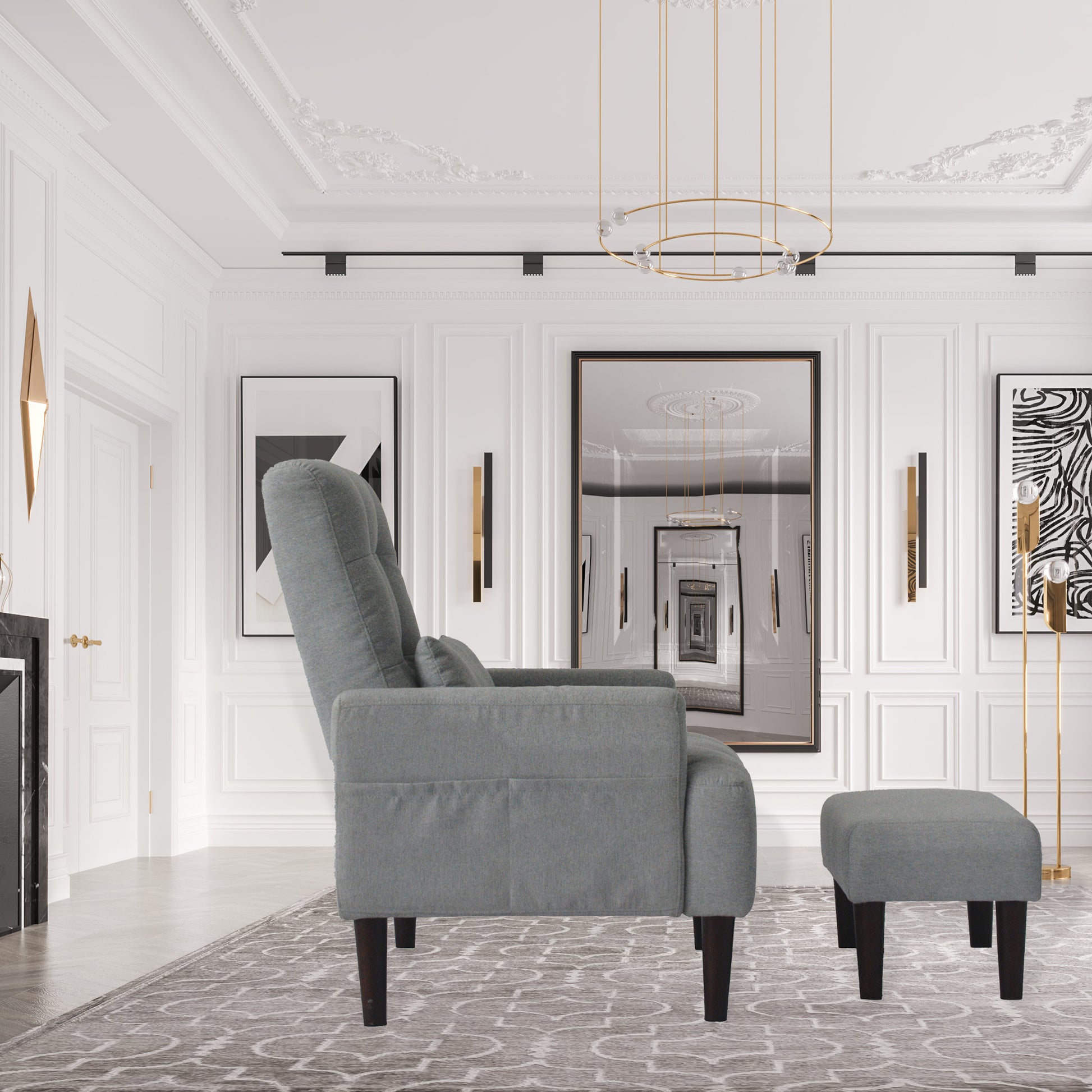 Redde Boo Modern Living Room Leisure Sofa Chair Design Gray Fabric Home Adjustable Cozy Soft Chair Cream White Modern Foam Fabric