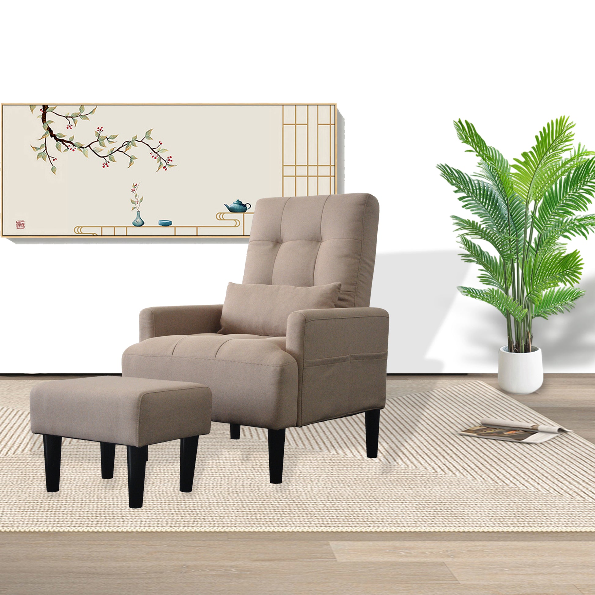 Redde Boo Brown Living Room Sofa Single Chair And Ottoman, Modern Multi Function Fabric Living Room Sofa Lounge Chair Bed And Stool.Soft Leisure Single Chair Adjustable Into 5 Angles With Sofa Bed Gray Modern Foam Fabric