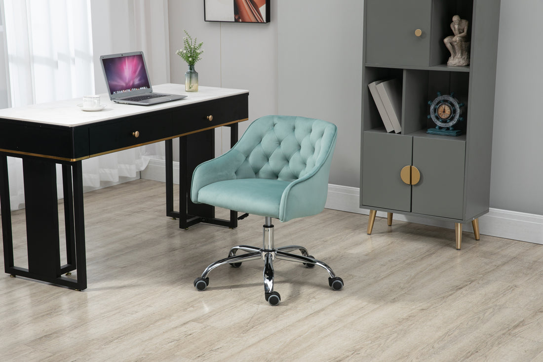 Coolmore Velvet Home Office Desk Chair, Modern Cute Computer Chair, Wheels Swivel Height Adjustable Swivel Task Chair For Home Office Mint Green Velvet Mint Green Foam Metal