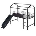 Metal House Bed With Slide, Twin Size Metal Loft Bed With Two Sided Writable Wooden Board Black Black Metal
