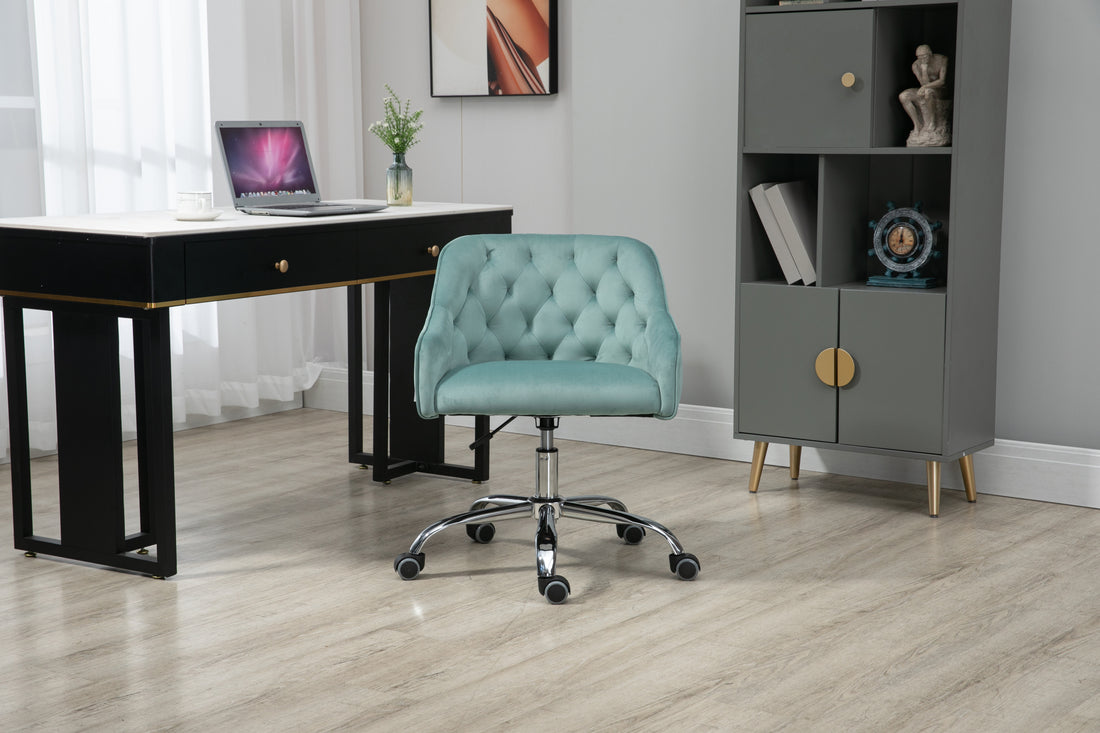 Coolmore Velvet Home Office Desk Chair, Modern Cute Computer Chair, Wheels Swivel Height Adjustable Swivel Task Chair For Home Office Mint Green Velvet Mint Green Foam Metal