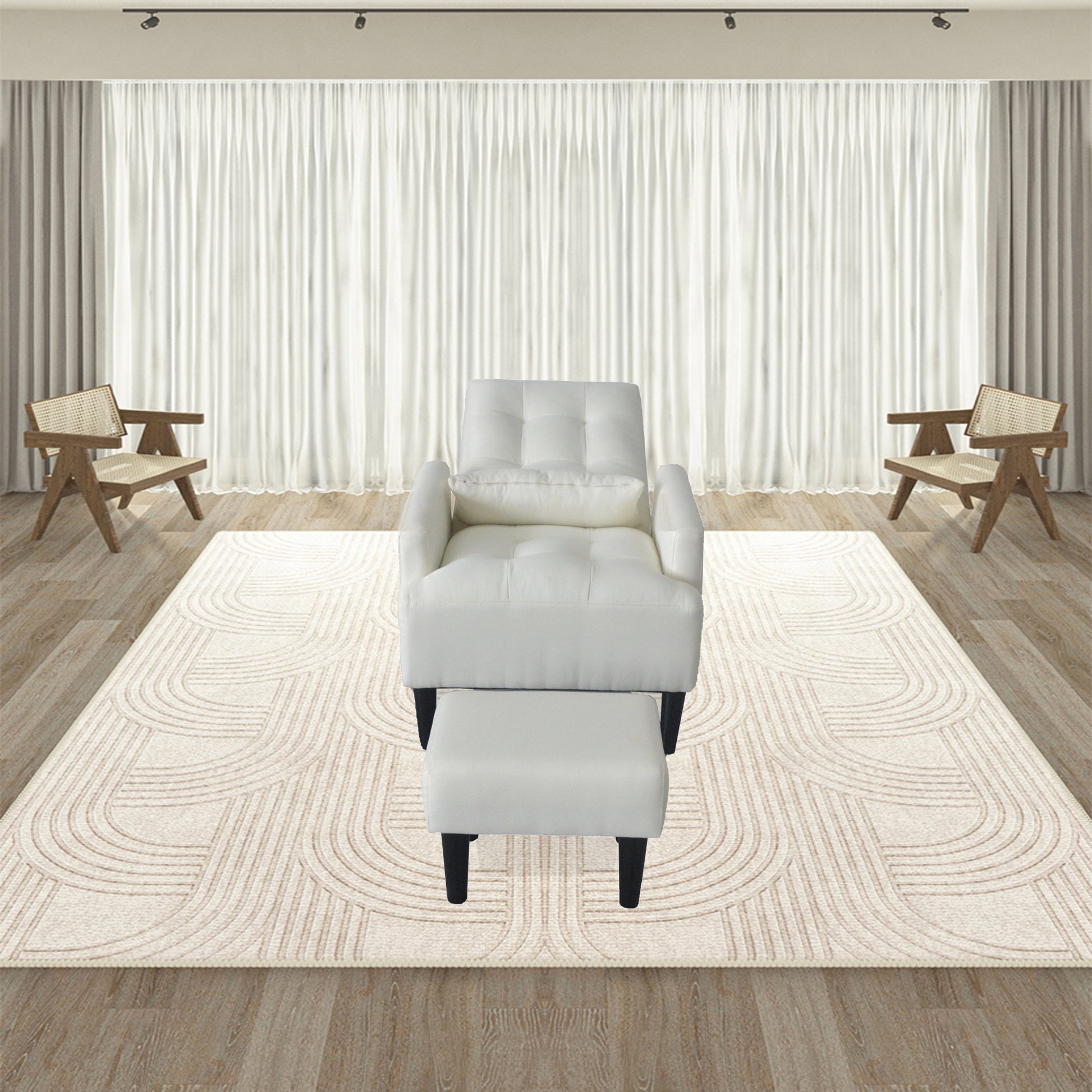 Redde Boo Brand Modern Design Living Room Cream White Recliner Soft Cozy Sofa Chair With Ottoman Cream White Foam Fabric