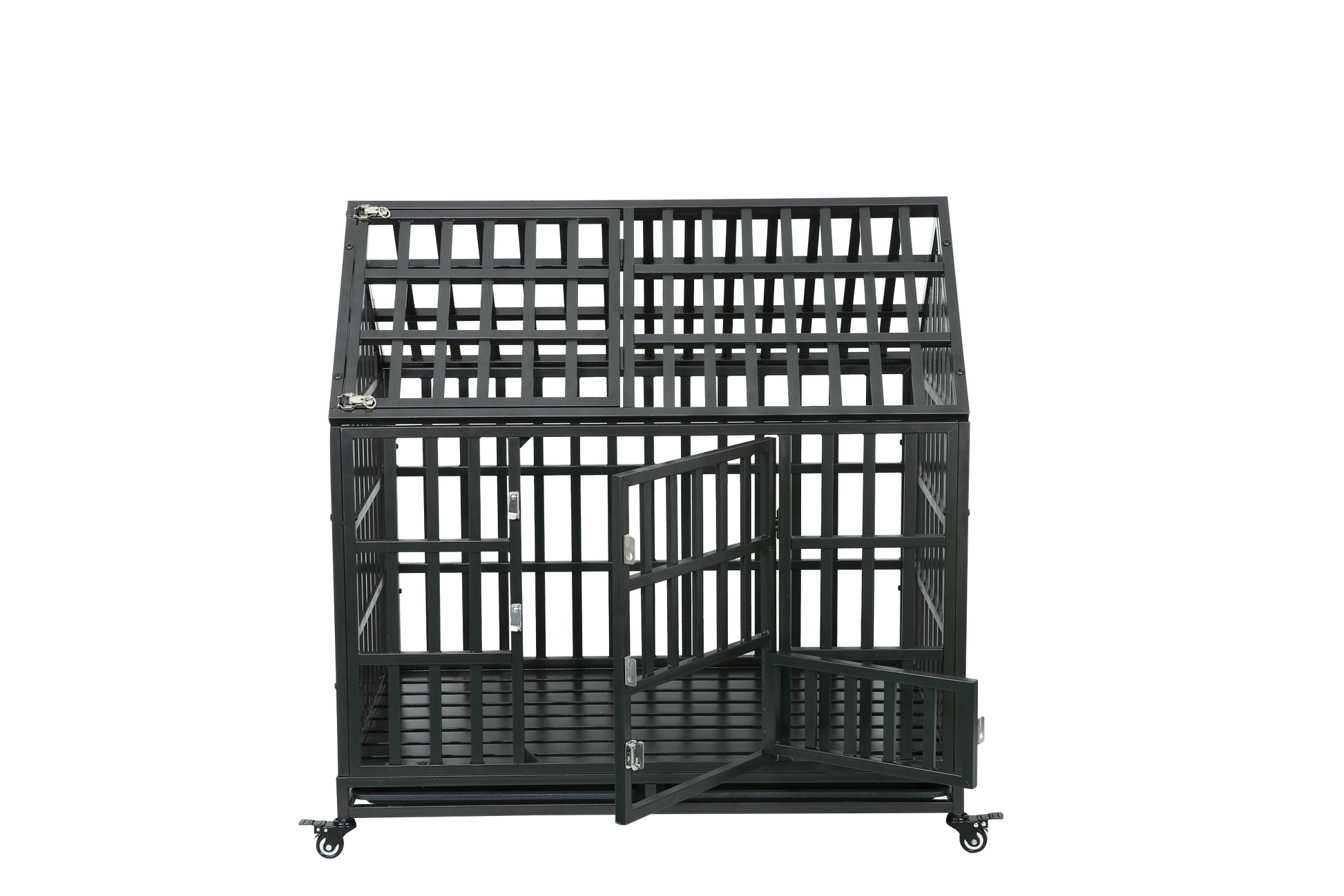 Heavy Duty Dog Cage Pet Crate With Roof Black Carbon Steel