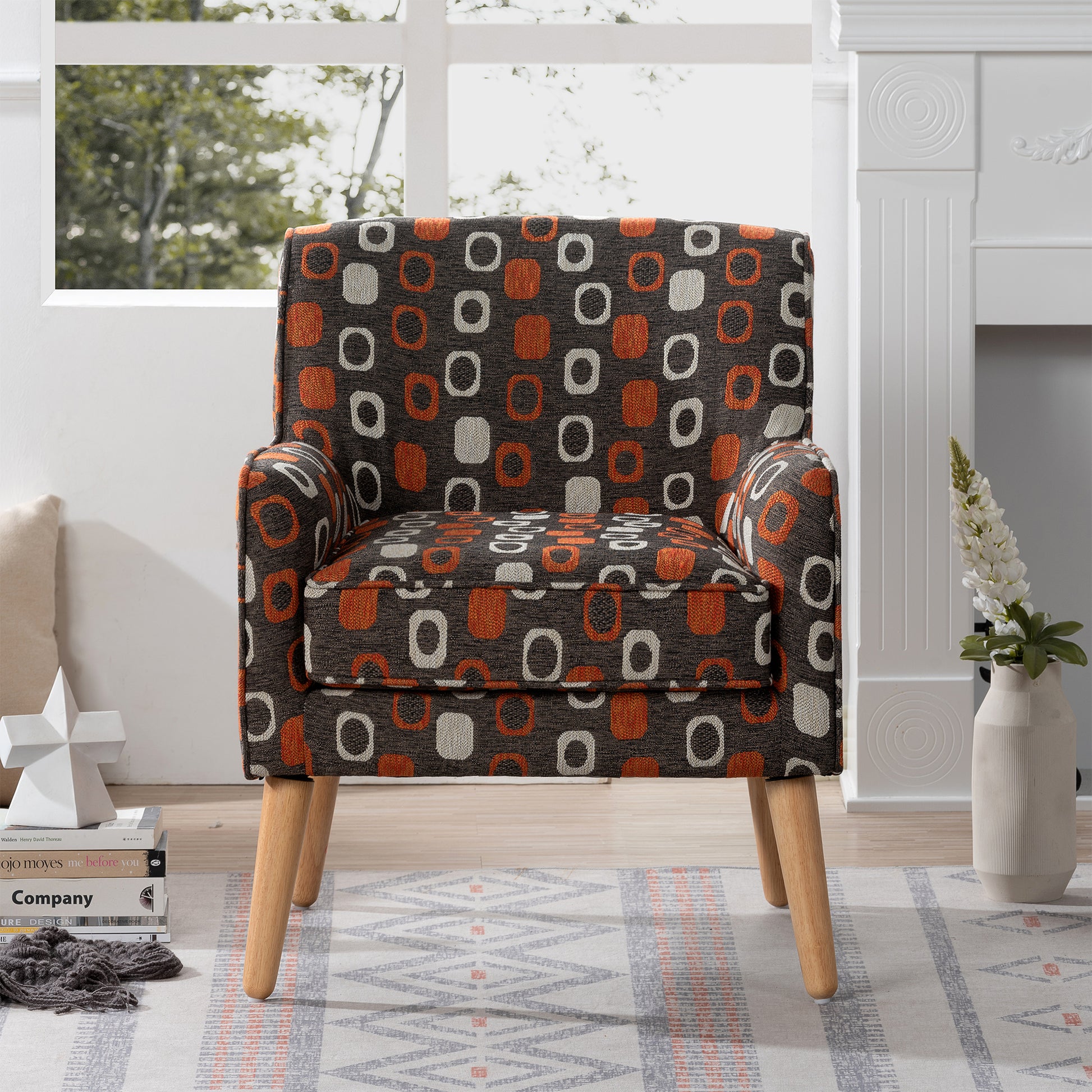 Accent Chair For Living Room Brown Mix Polyester Fabric