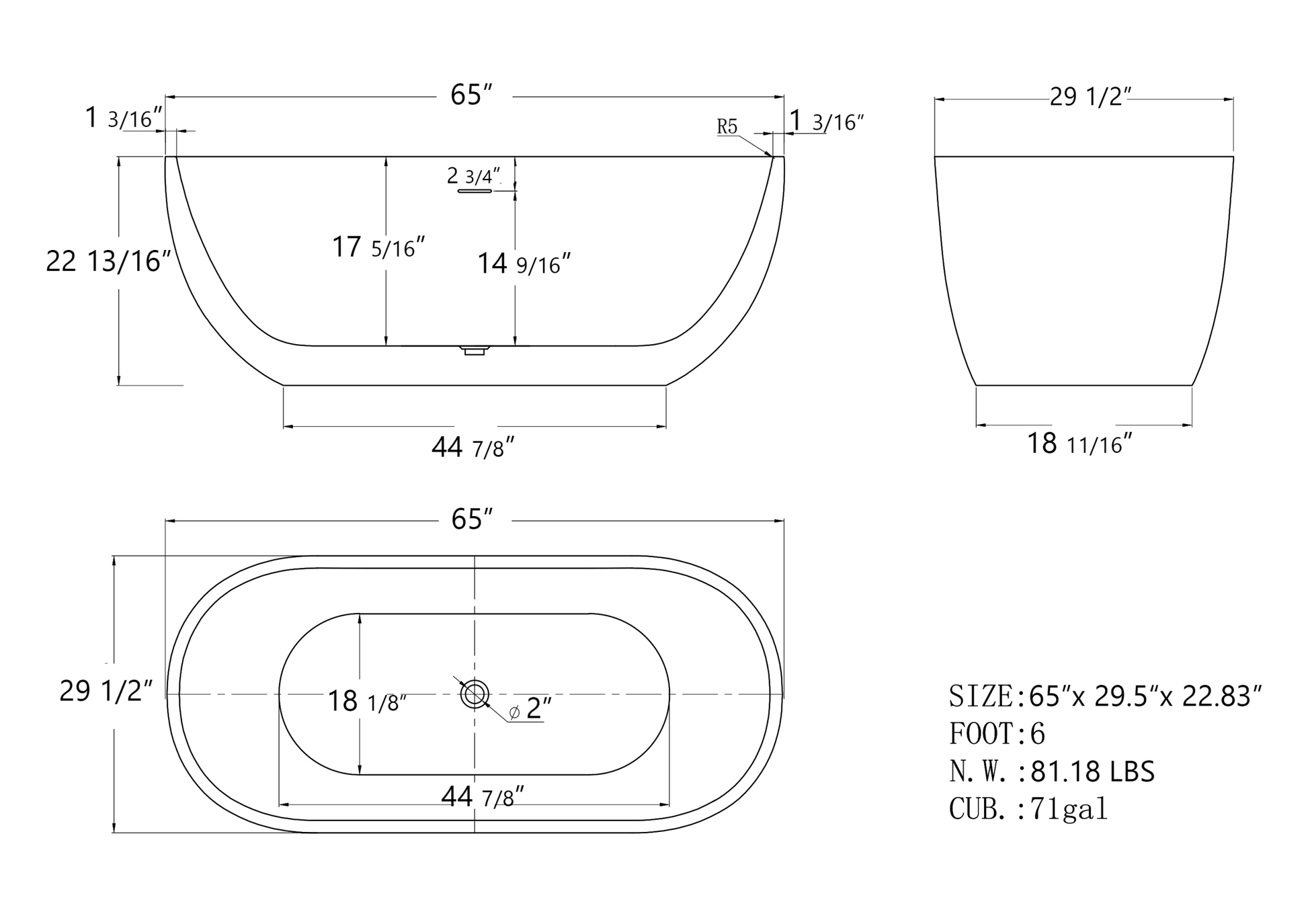 65" Acrylic Free Standing Tub Classic Oval Shape Soaking Tub, Adjustable Freestanding Bathtub With Integrated Slotted Overflow And Chrome Pop Up Drain Anti Clogging Matte White Matte White Oval Bathroom Freestanding Tubs Polished 61 69 In Modern Soaking