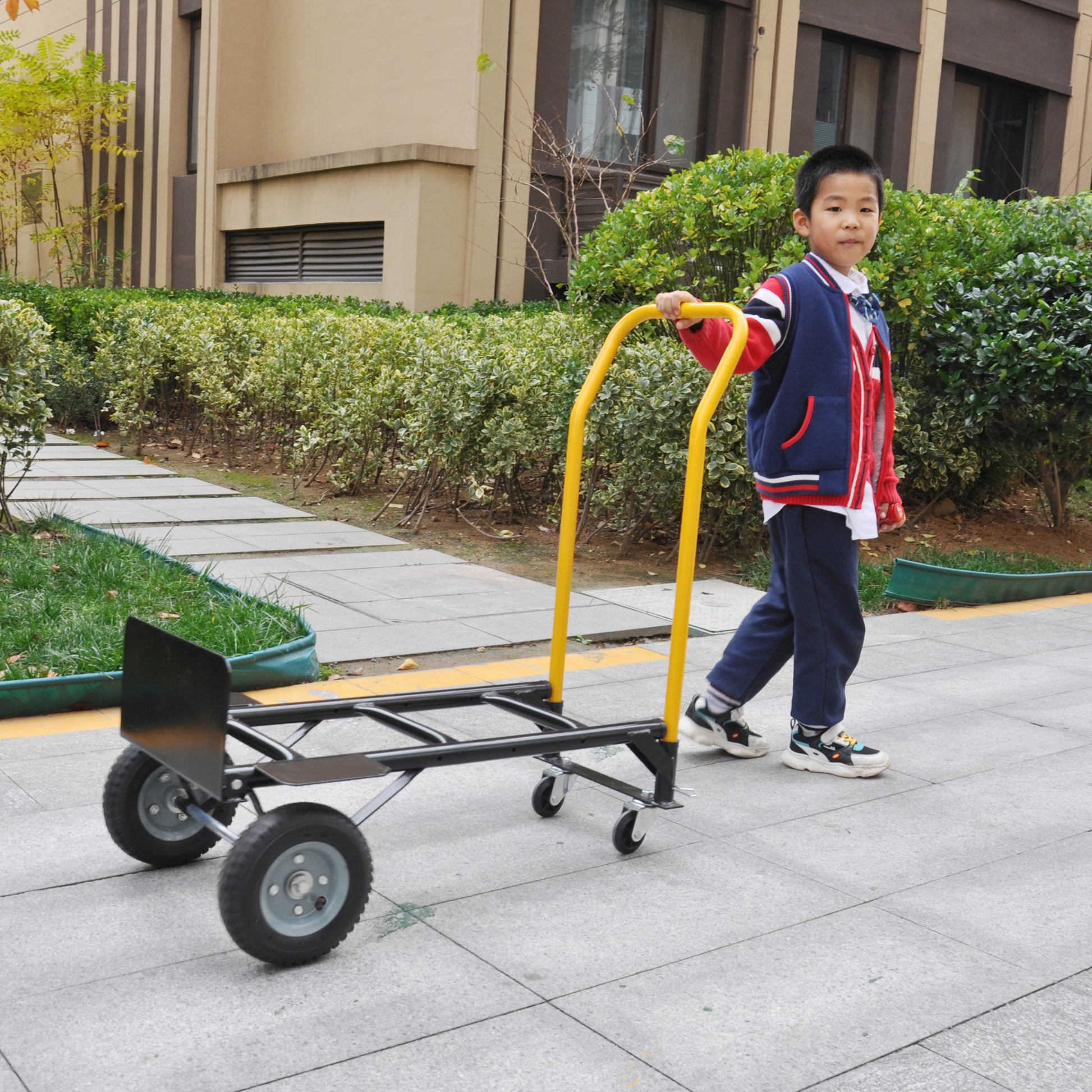 Hand Truck Dual Purpose 2 Wheel Dolly Cart and 4 Wheel black-metal