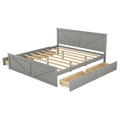 King Size Wooden Platform Bed With Four Storage Drawers And Support Legs, Gray Gray Pine