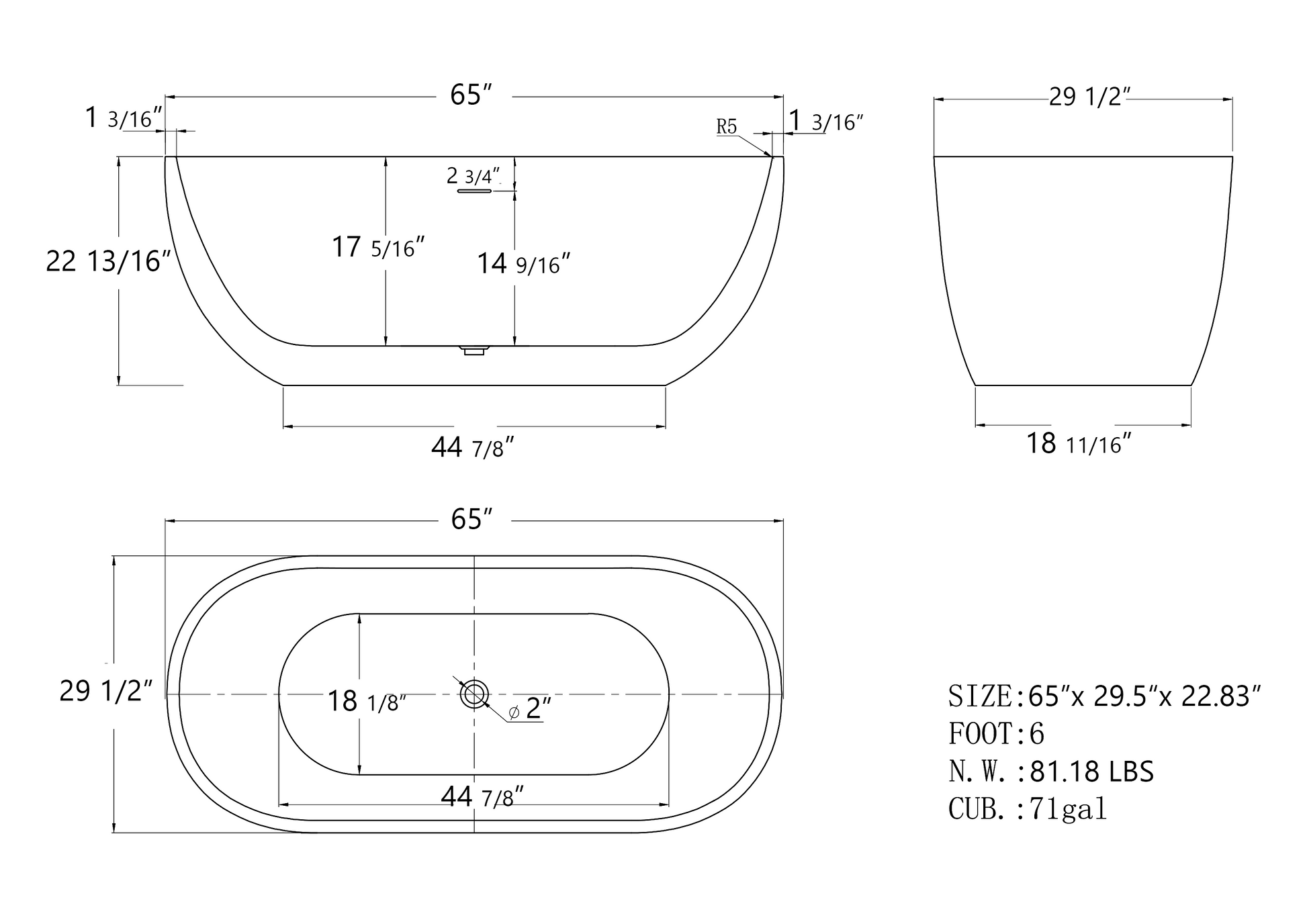 65" Acrylic Free Standing Tub Classic Oval Shape Soaking Tub, Adjustable Freestanding Bathtub With Integrated Slotted Overflow And Chrome Pop Up Drain Anti Clogging Black Black Oval Bathroom Freestanding Tubs Polished 61 69 In Modern Soaking Center