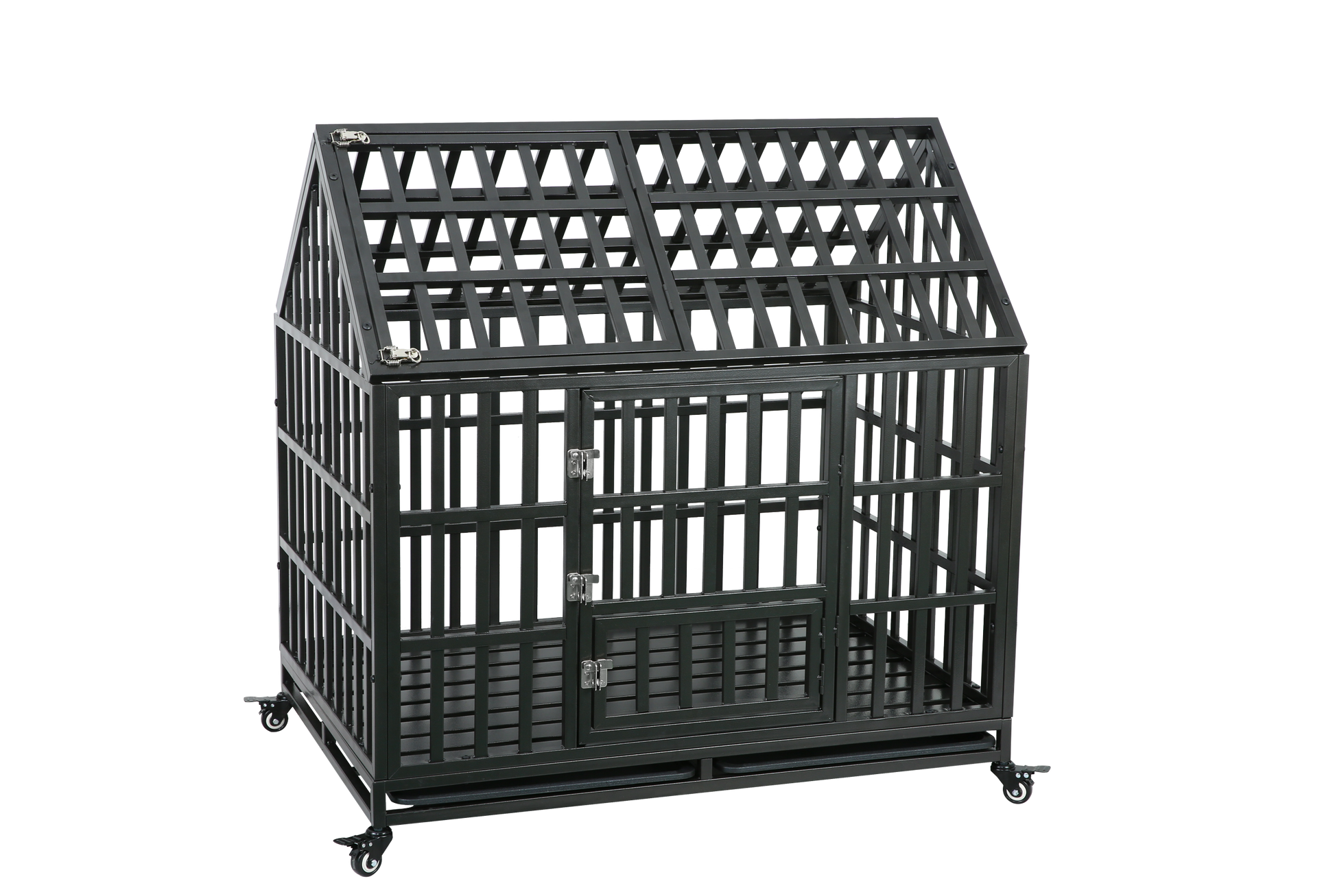 Heavy Duty Dog Cage Pet Crate With Roof Black Carbon Steel