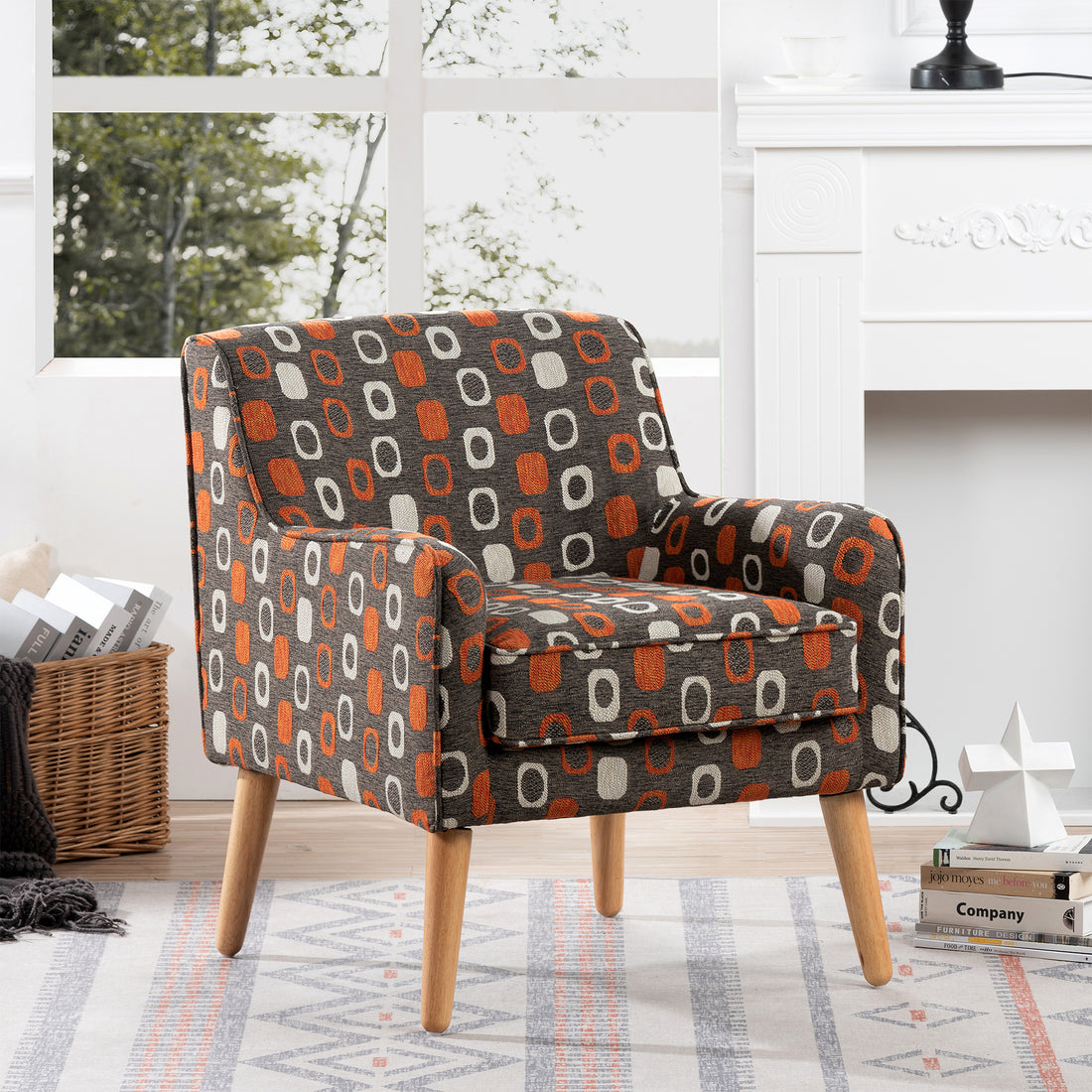 Accent Chair For Living Room Brown Mix Polyester Fabric