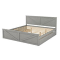 King Size Wooden Platform Bed With Four Storage Drawers And Support Legs, Gray Gray Pine