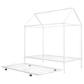 Twin Size Kids House Bed With Trundle, Metal House Bed White White Metal