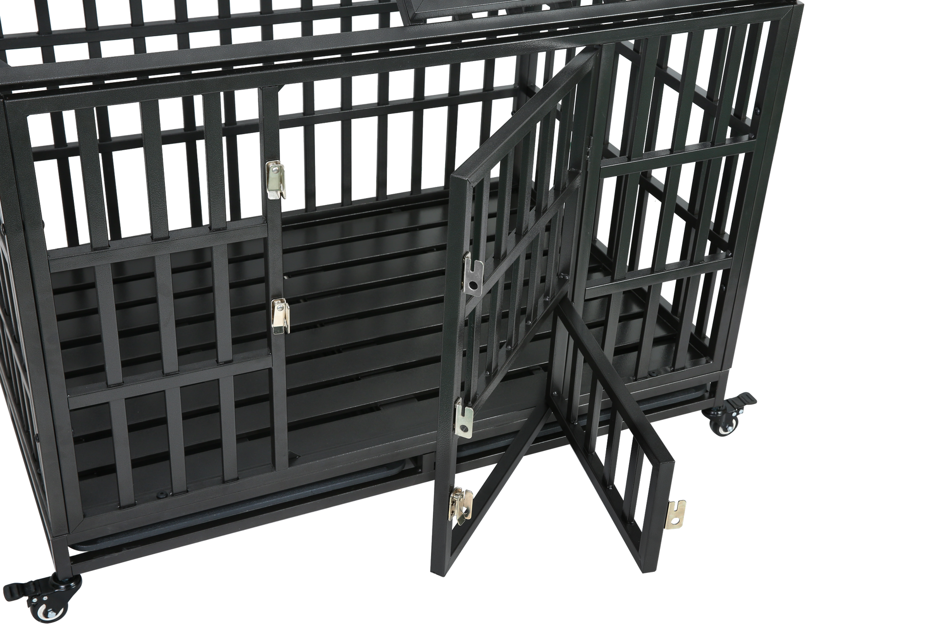 Heavy Duty Dog Cage Pet Crate With Roof Black Carbon Steel