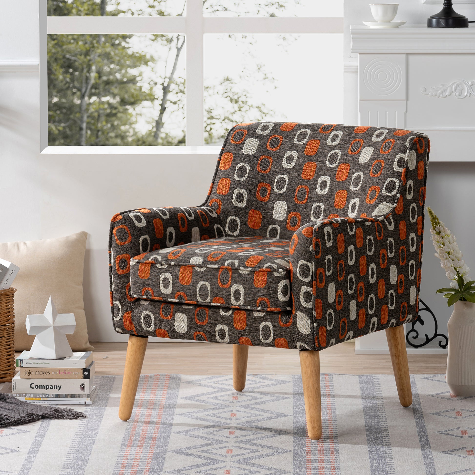 Accent Chair For Living Room Brown Mix Polyester Fabric