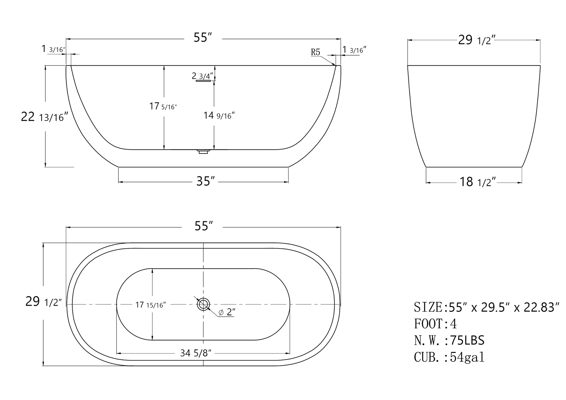 55" Acrylic Free Standing Tub Classic Oval Shape Soaking Tub, Adjustable Freestanding Bathtub With Integrated Slotted Overflow And Chrome Pop Up Drain Anti Clogging Matte White Matte White Oval Bathroom Freestanding Tubs Matte Less Than 59 In Modern