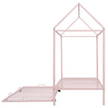 Twin Size Kids House Bed With Trundle, Metal House Bed Pink Pink Metal