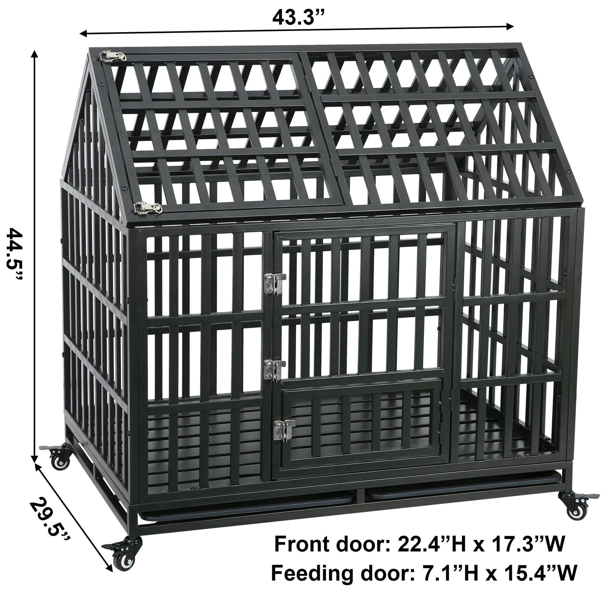 Heavy Duty Dog Cage Pet Crate With Roof Black Carbon Steel