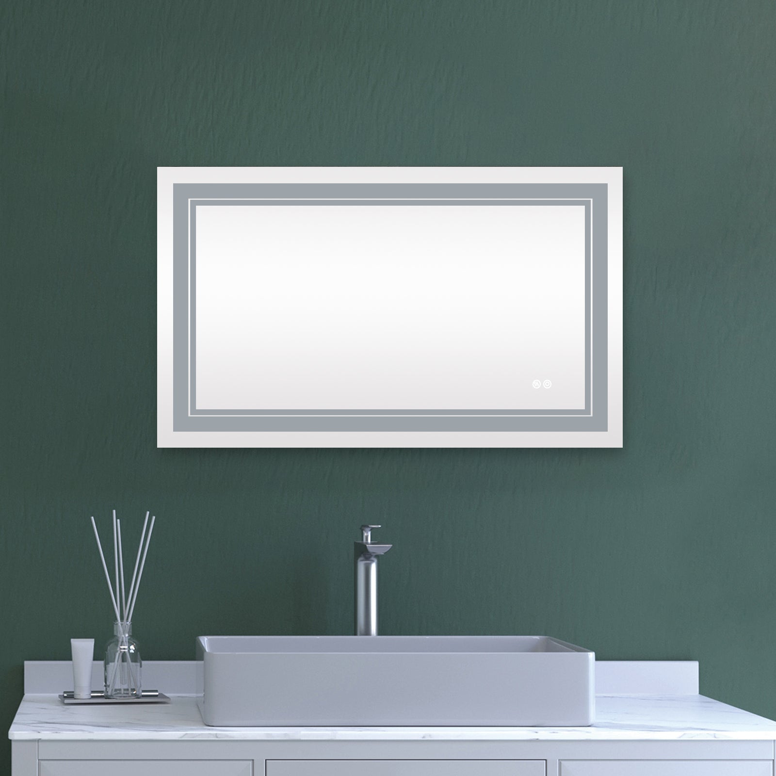 40x24 Inch LED Lighted Bathroom Mirror with 3 Colors silver-aluminium