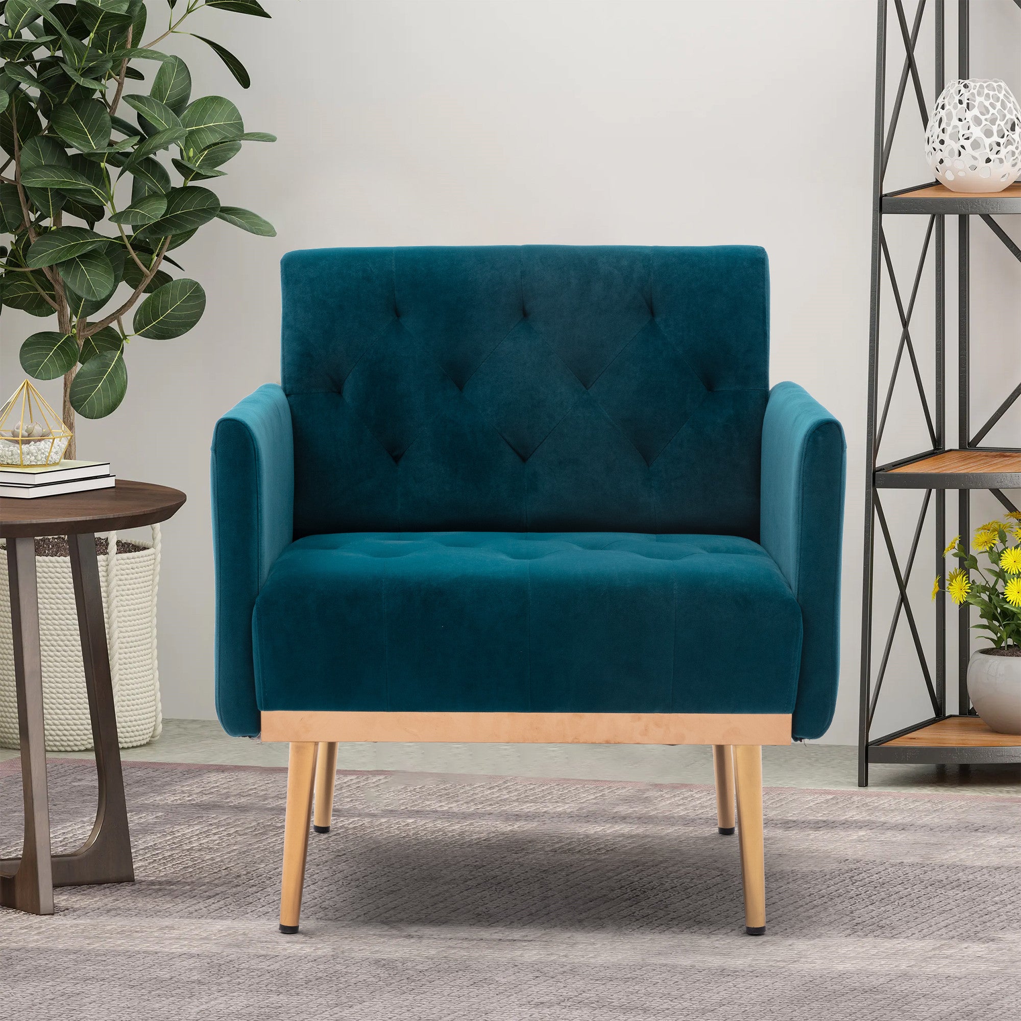 Coolmore Accent Chair ,Leisure Single Sofa With Rose Golden Feet Teal Polyester