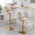 Off White Velvet Bar Chair, Pure Gold Plated, Unique Design,360 Degree Rotation, Adjustable Height,Suitable For Dinning Room And Bar,Set Of 2 Off White Velvet
