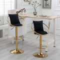 Black Velvet Bar Chair, Pure Gold Plated, Unique Design,360 Degree Rotation, Adjustable Height,Suitable For Dinning Room And Bar,Set Of 2 Black Velvet