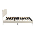 King Size Platform Bed Frame With Fabric Upholstered Headboard And Wooden Slats, No Box Spring Needed Easy Assembly, Dark Beige Beige Metal & Wood