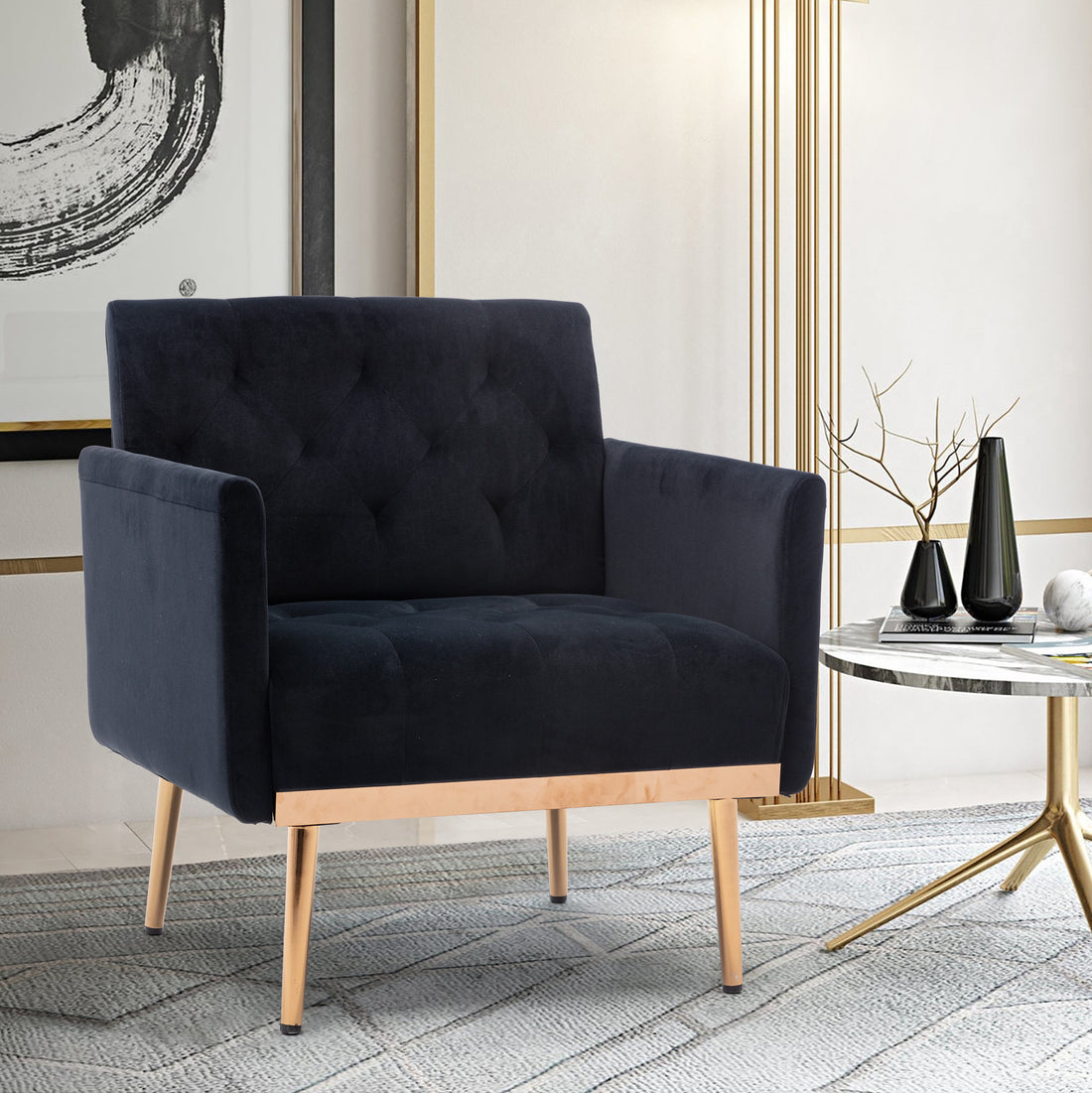 Coolmore Accent Chair ,Leisure Single Sofa With Rose Golden Feet Black Polyester