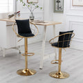 Black Velvet Bar Chair, Pure Gold Plated, Unique Design,360 Degree Rotation, Adjustable Height,Suitable For Dinning Room And Bar,Set Of 2 Black Velvet