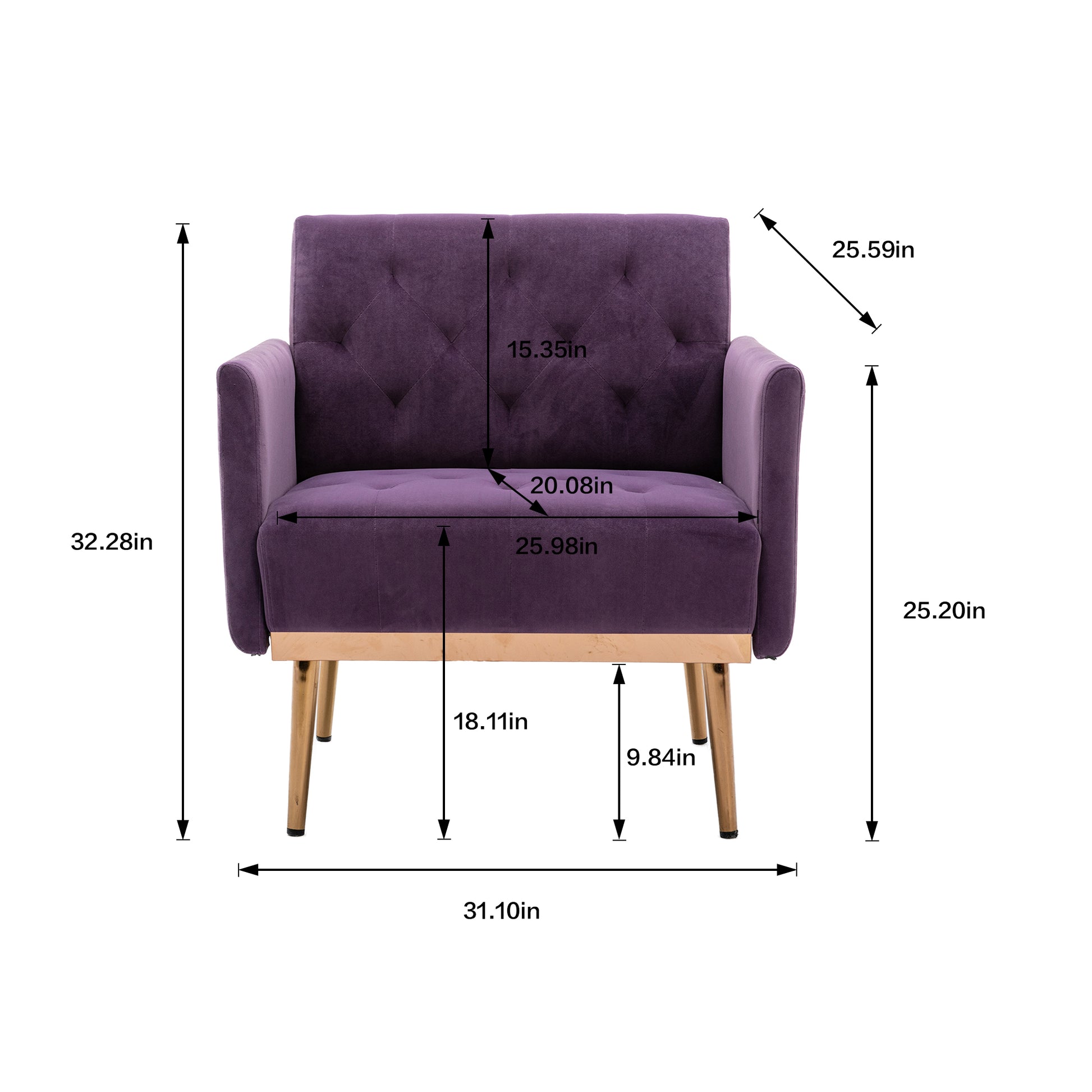 Coolmore Accent Chair ,Leisure Single Sofa With Rose Golden Feet Purple Polyester