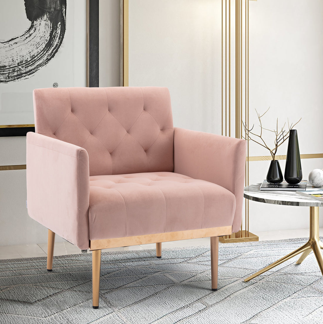 Coolmore Accent Chair ,Leisure Single Sofa With Rose Golden Feet Pink Polyester