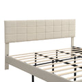 King Size Platform Bed Frame With Fabric Upholstered Headboard And Wooden Slats, No Box Spring Needed Easy Assembly, Dark Beige Beige Metal & Wood