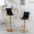 Black Velvet Bar Chair, Pure Gold Plated, Unique Design,360 Degree Rotation, Adjustable Height,Suitable For Dinning Room And Bar,Set Of 2 Black Velvet