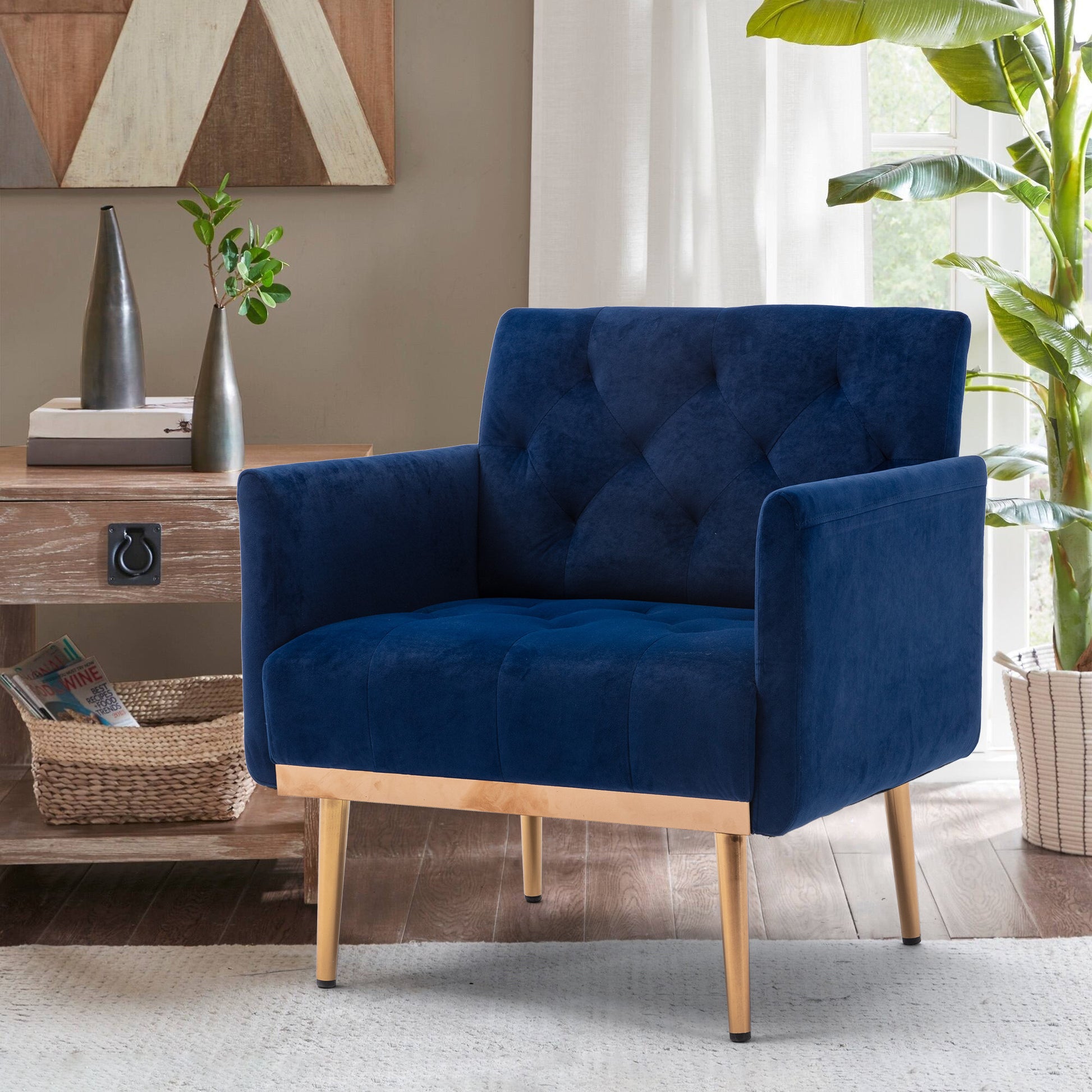 Coolmore Accent Chair ,Leisure Single Sofa With Rose Golden Feet Navy Polyester