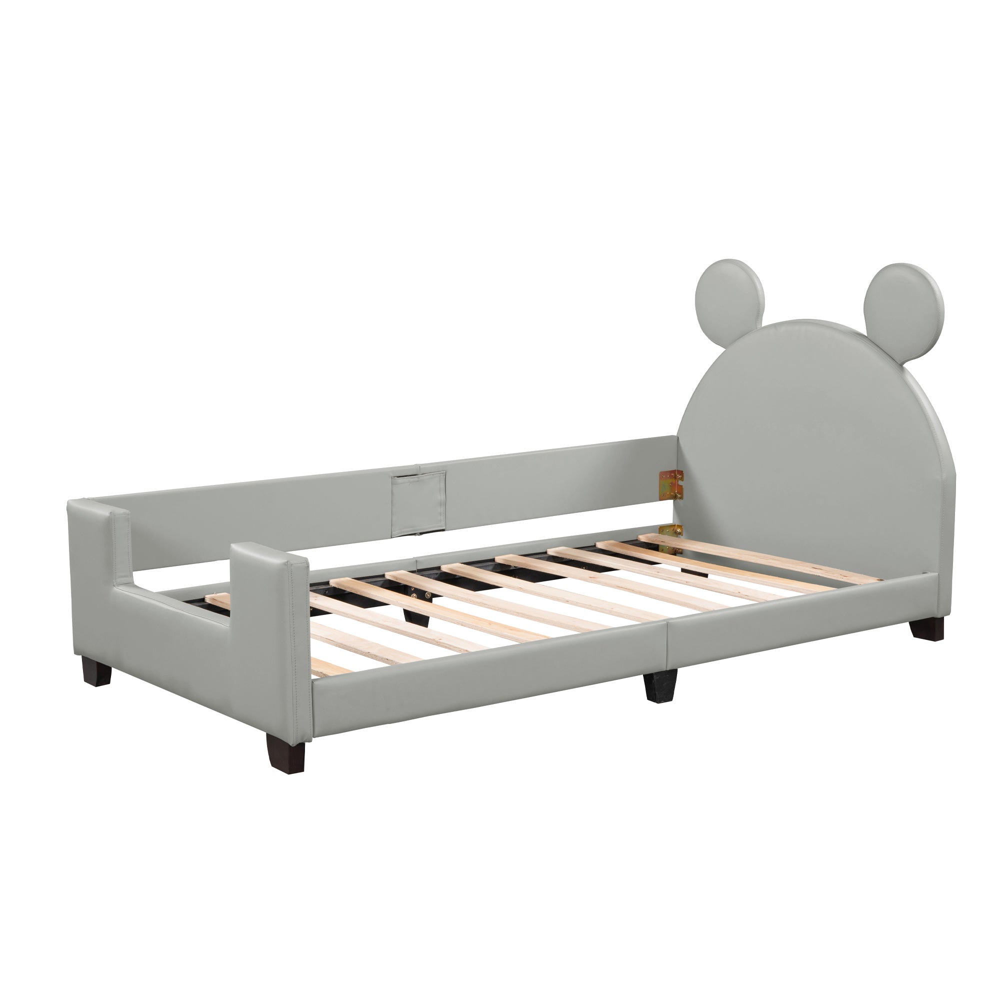 Twin Size Upholstered Daybed with Carton Ears Shaped light grey-pu leather
