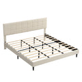 King Size Platform Bed Frame With Fabric Upholstered Headboard And Wooden Slats, No Box Spring Needed Easy Assembly, Dark Beige Beige Metal & Wood