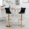 Black Velvet Bar Chair, Pure Gold Plated, Unique Design,360 Degree Rotation, Adjustable Height,Suitable For Dinning Room And Bar,Set Of 2 Black Velvet