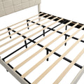 King Size Platform Bed Frame With Fabric Upholstered Headboard And Wooden Slats, No Box Spring Needed Easy Assembly, Dark Beige Beige Metal & Wood