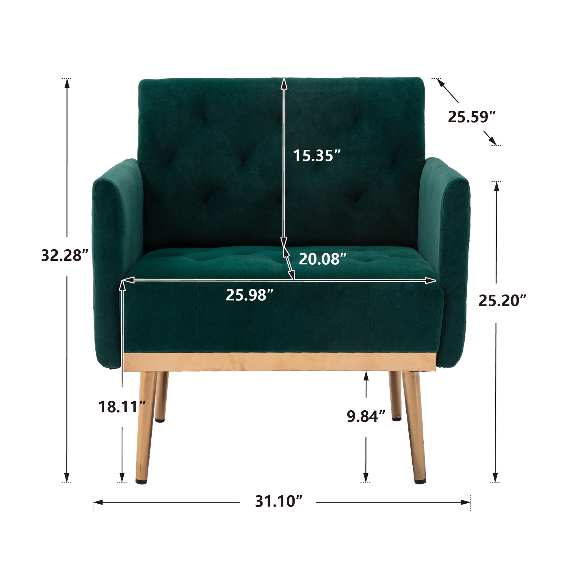 Coolmore Accent Chair ,Leisure Single Sofa With Rose Golden Feet Green Polyester