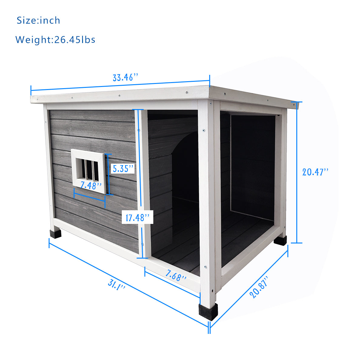 Wooden Dog House Dog Kennel With Opening Hinged Roof For Easy Cleaning, Indoor Solid Wood Dog Cage Gray Solid Wood