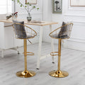 Grey Velvet Bar Chair, Pure Gold Plated, Unique Design,360 Degree Rotation, Adjustable Height,Suitable For Dinning Room And Bar,Set Of 2 Grey Velvet