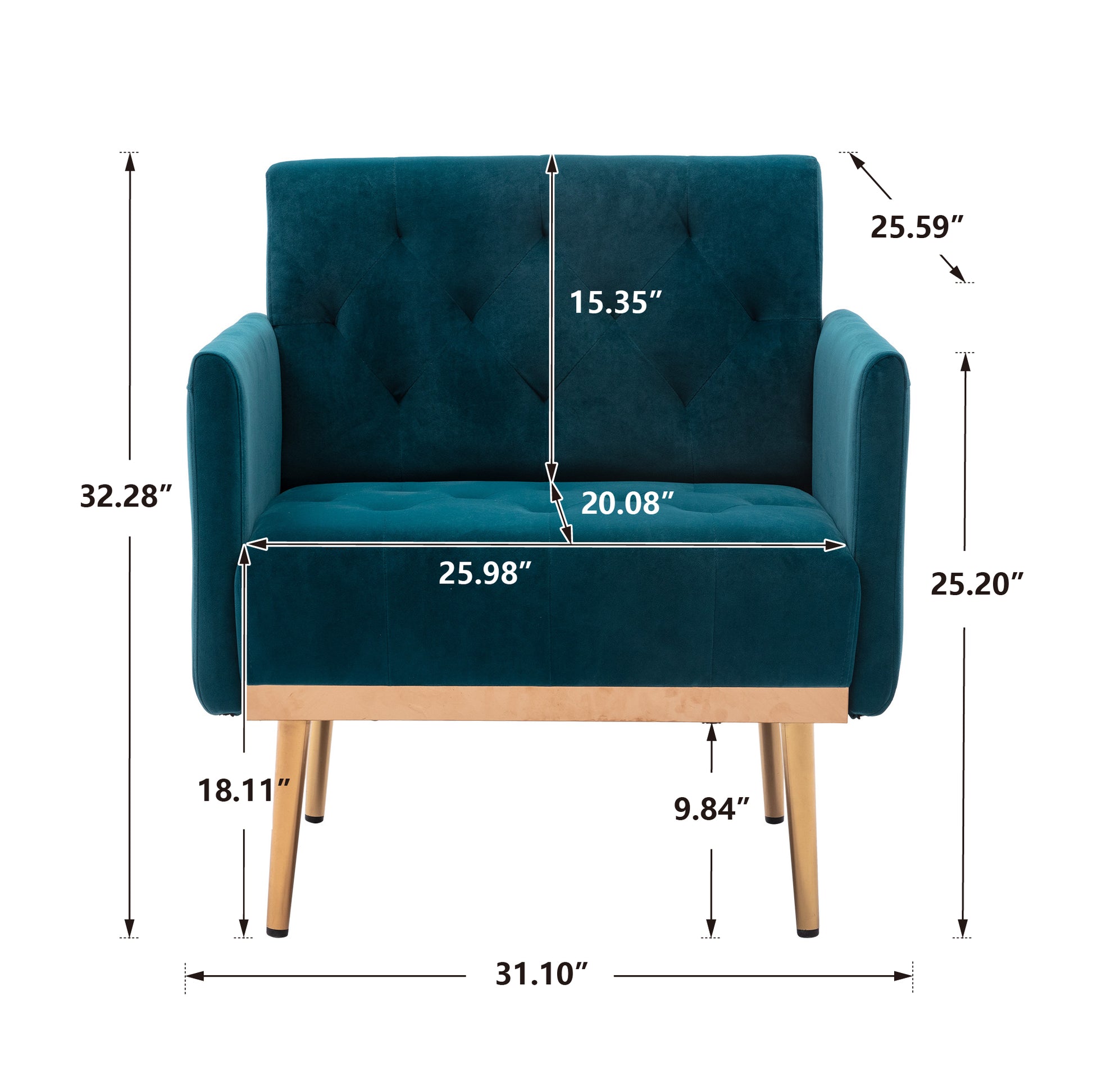 Coolmore Accent Chair ,Leisure Single Sofa With Rose Golden Feet Teal Polyester