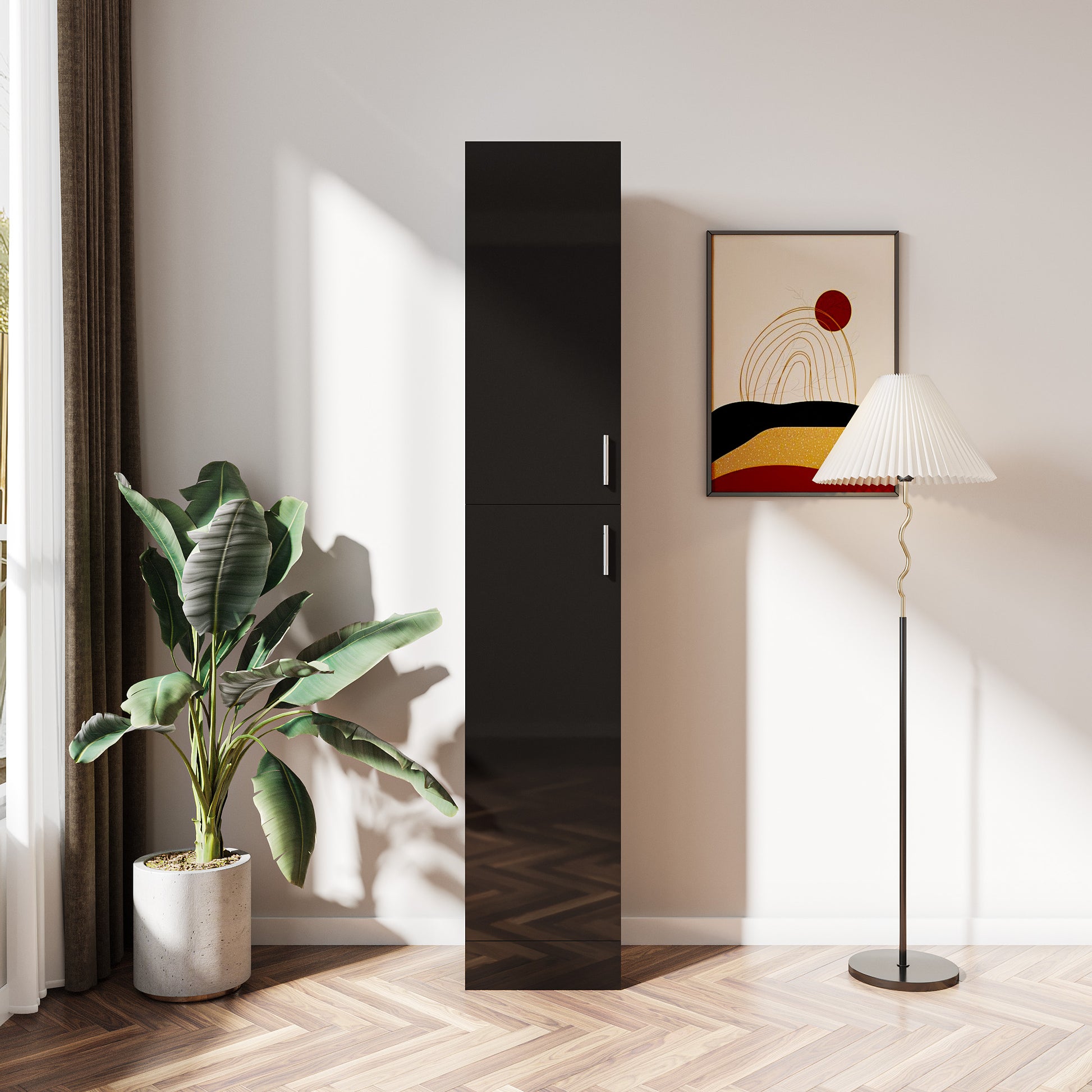 Freestanding Cabinet With Inadjustable Shelves And Two Doors For Kitchen, Dining Room,Black Black Mdf