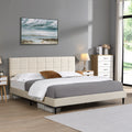 King Size Platform Bed Frame With Fabric Upholstered Headboard And Wooden Slats, No Box Spring Needed Easy Assembly, Dark Beige Beige Metal & Wood
