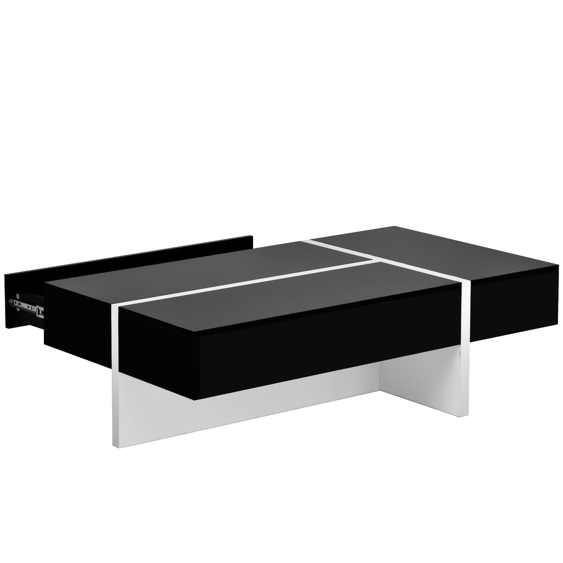 Contemporary Rectangle Design Living Room Furniture, Modern High Gloss Surface Cocktail Table, Center Table For Sofa Or Upholstered Chairs, 45.2*25.5*13.7In, Black Black Particle Board