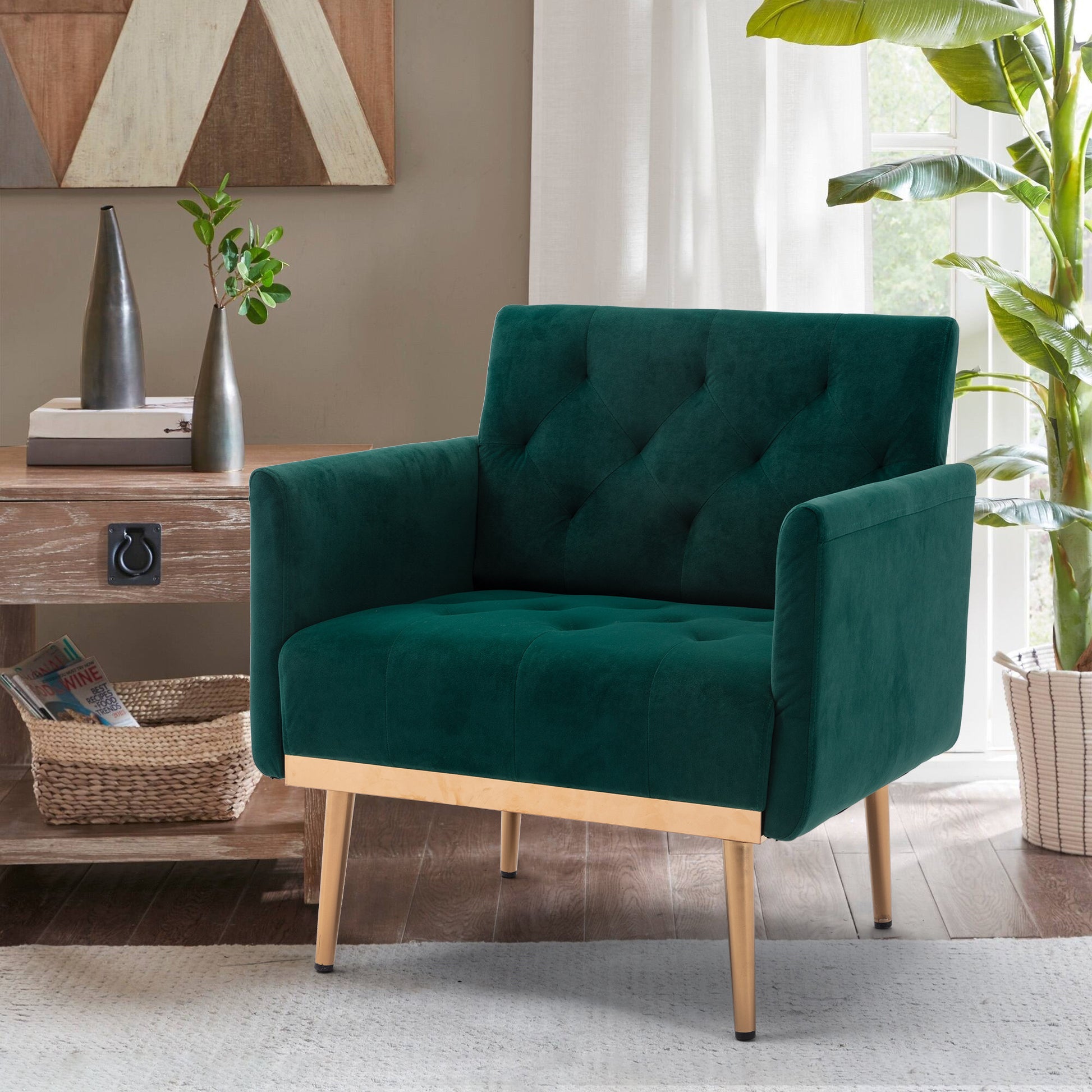 Coolmore Accent Chair ,Leisure Single Sofa With Rose Golden Feet Green Polyester