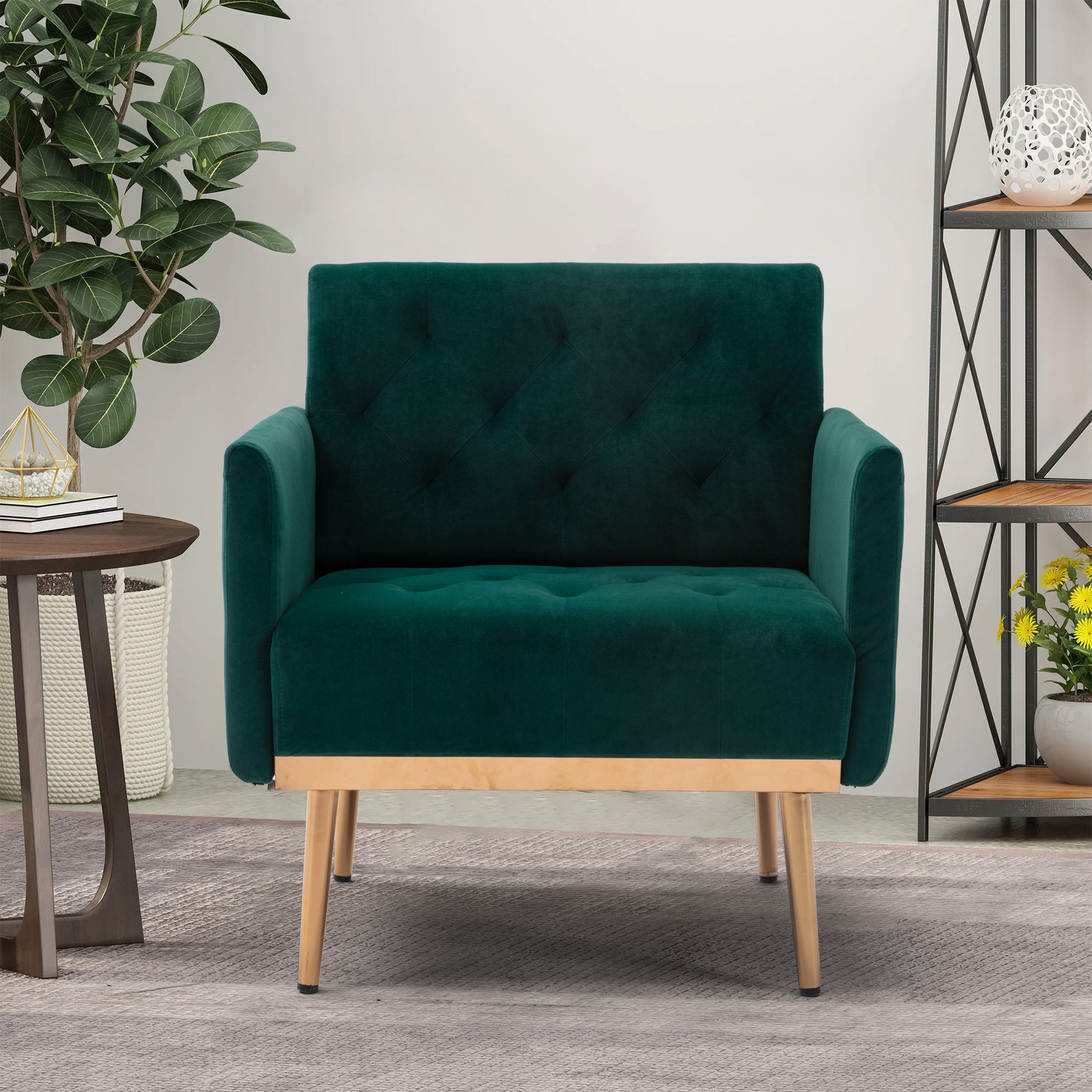 Coolmore Accent Chair ,Leisure Single Sofa With Rose Golden Feet Green Polyester