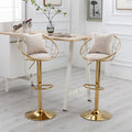 Off White Velvet Bar Chair, Pure Gold Plated, Unique Design,360 Degree Rotation, Adjustable Height,Suitable For Dinning Room And Bar,Set Of 2 Off White Velvet